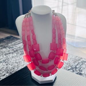 Chic Pink Geometric Triple-Strand Statement Necklace